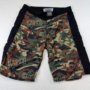 MMA Elite Mens Camouflage Board Shorts Green Brown Camo Athletic Size Medium